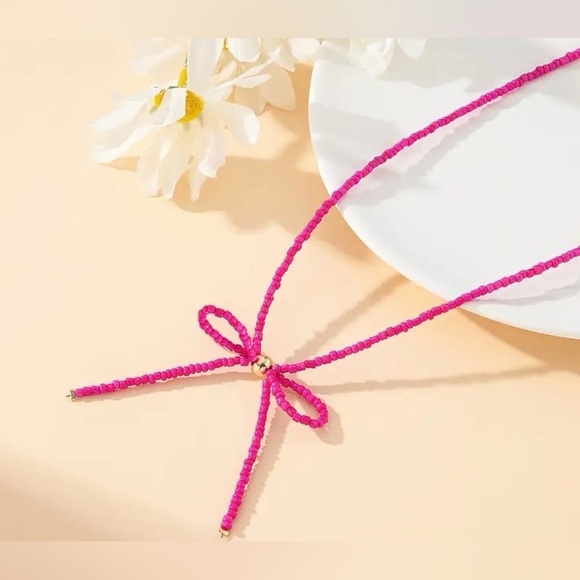 Pink Bow Beaded Necklace - Picture 2 of 5